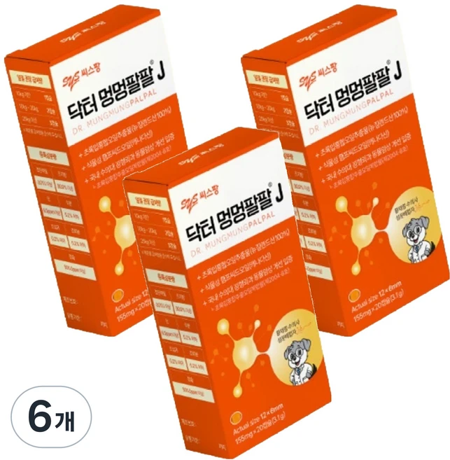 씨스팡 강아지 닥터 멍멍팔팔 J 관절 영양제, 20정, 뼈/관절강화, 6개 - 쿠팡