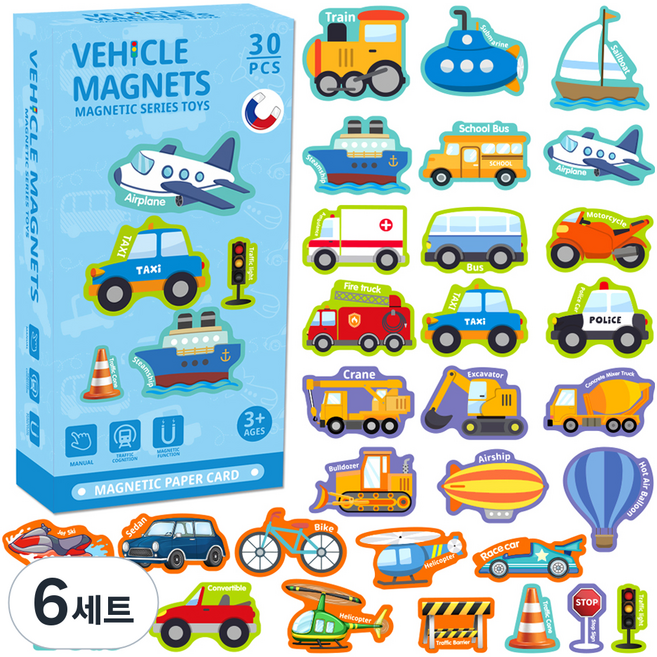 OZ TOY Leaf 磁性拼圖遊戲 交通工具, 30件, 6套
