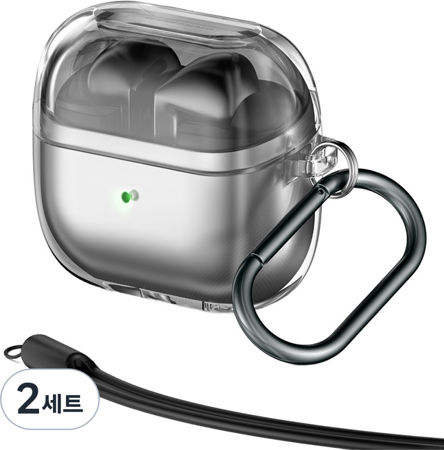 케이맥스 페블 케이스 + 카라비너 + 실리콘 줄 세트, 버즈3/버즈3프로/버즈3FE, 투명, 2세트