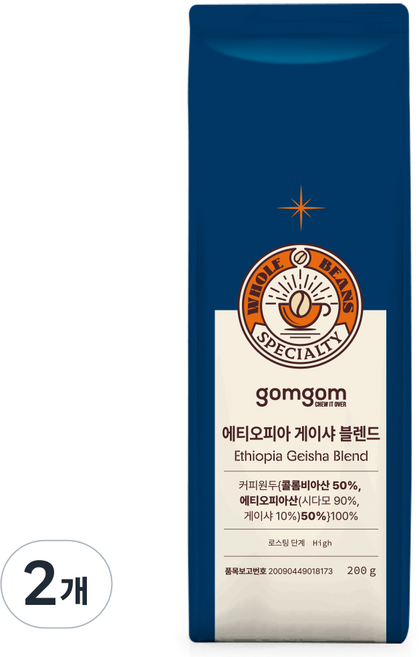 곰곰 에티오피아 게이샤 블렌드 원두, 200g, 2개, 홀빈(분쇄안함)