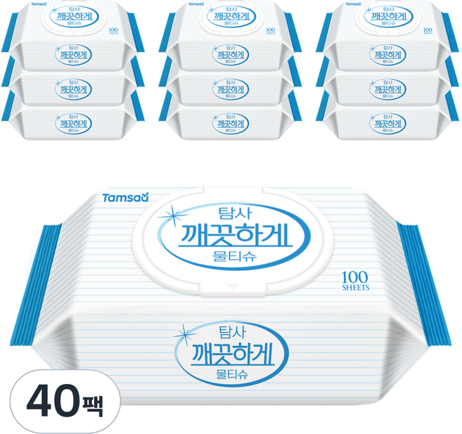 탐사 깨끗하게 도톰한 물티슈 캡형, 100개입, 40개