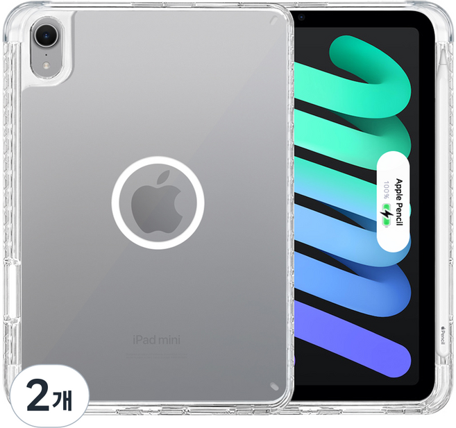 더조은셀러 아이패드 애플펜슬 맥세이프 마그링 펜수납 동시충전 하이브리드 케이스, 투명, 2개