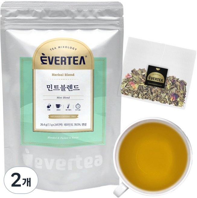에버티 민트 블렌드 티백, 2개, 24개입, 1.1g