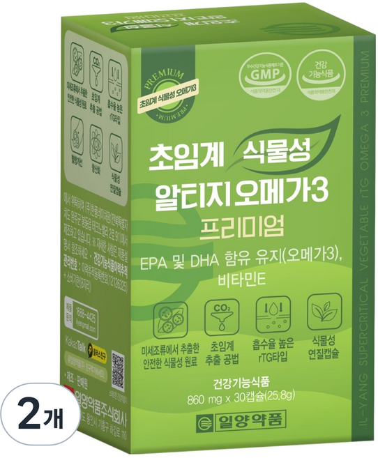 일양약품 초임계 식물성 알티지 오메가3 프리미엄 30p, 25.8g, 2개