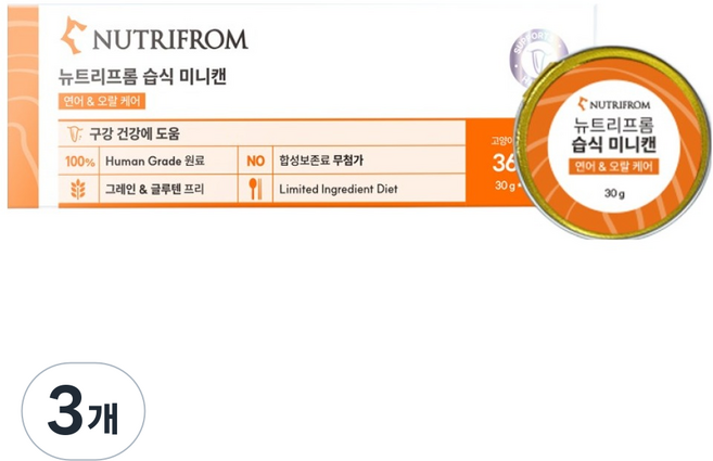 뉴트리프롬 고양이 습식 미니캔 12p, 3개, 360g, 혼합맛(연어/구강건강)