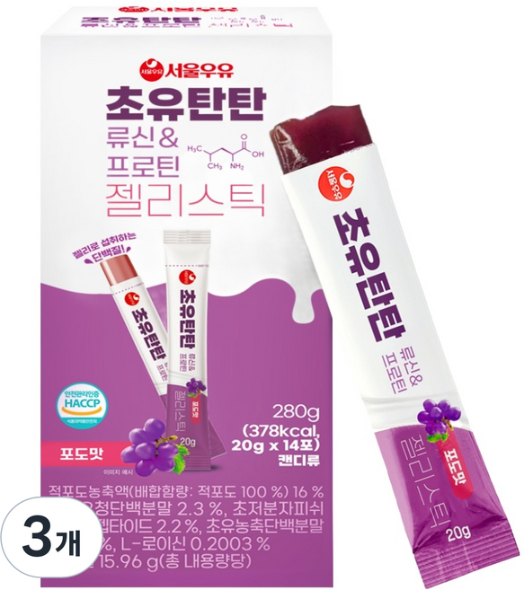 Seoul Milk 首爾牛奶 初乳強健 蛋白質果凍咀嚼錠 亮氨酸蛋白質 280g, 3個, 14冊