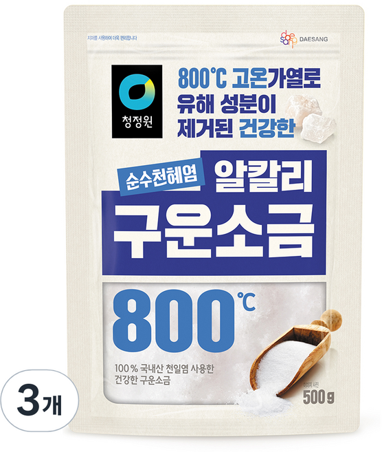 청정원 순수천혜염 알칼리 구운소금, 500g, 3개