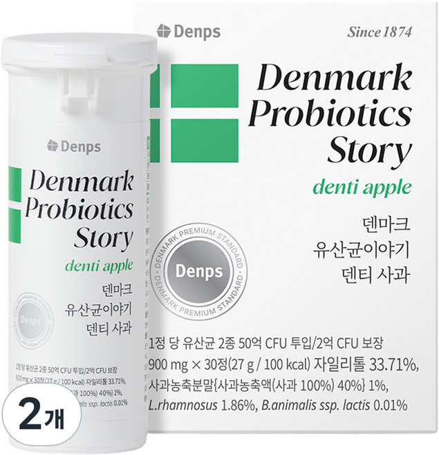 덴프스 덴마크 유산균이야기 덴티 사과, 30정, 2개