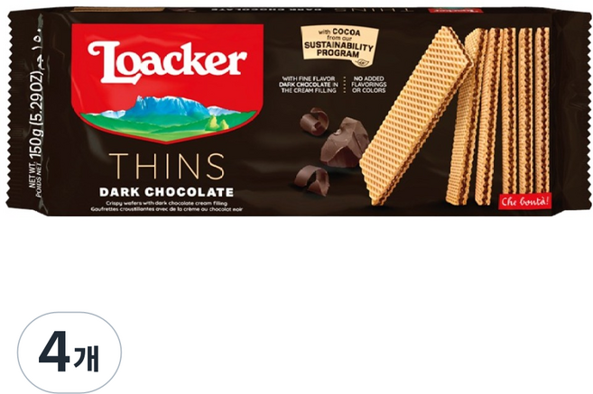 로아커 웨하스 씬 다크초콜릿, 150g, 4개
