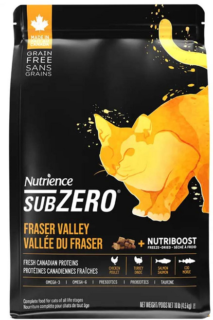 Nutrience SUBZERO 頂級無穀貓凍乾乾糧, 火雞肉 + 雞肉 + 鮭魚, 4.5kg, 1袋
