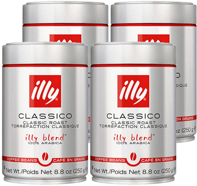 일리 클래식 로스트 빈 클라시코 원두, 홀빈(분쇄안함), 250g, 4개