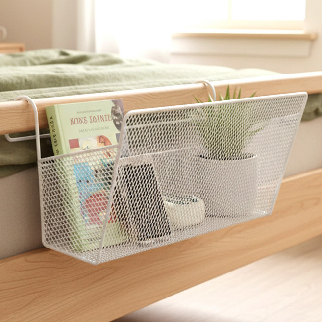 마메 걸이형 침대 수납바구니, 화이트, 2개