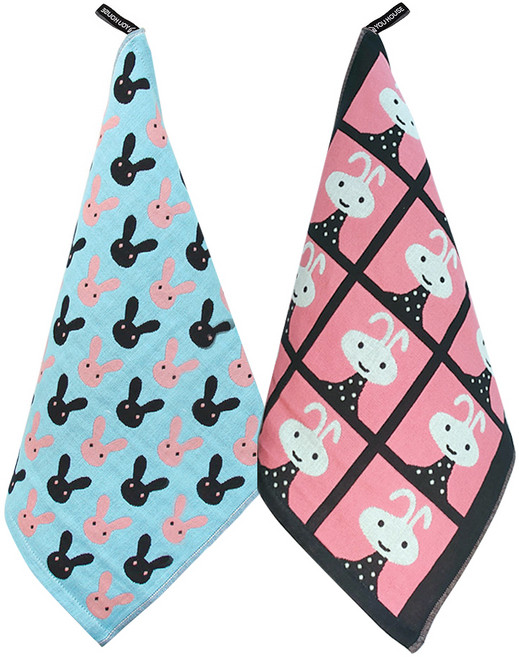 유하우스 북유럽풍 순면 일러스트 면행주 2종 세트, 1세트, 025 래빗, 랜덤발송