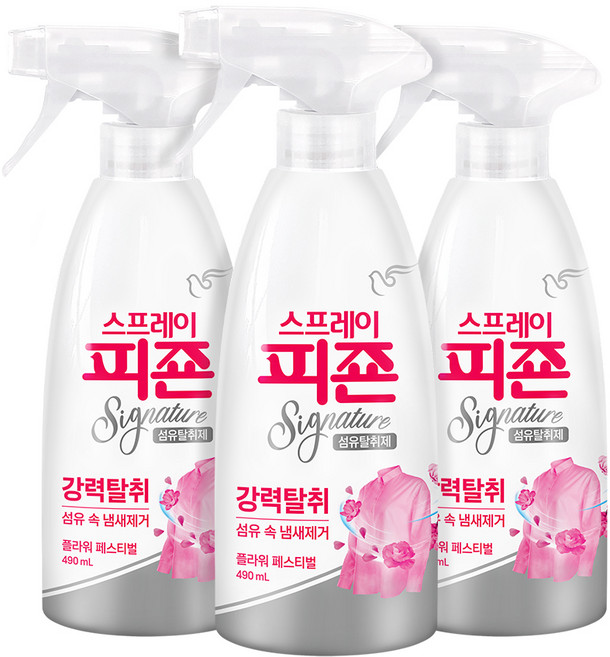 피죤 스프레이 시그니처 섬유탈취제 플라워 페스티벌 본품, 490ml, 3개
