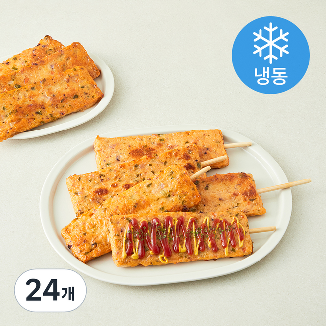 건강한끼 오징어야채 부산 어묵바 (냉동), 80g, 24개