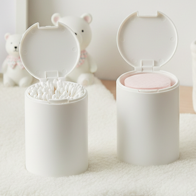 조인메이드 깔끔 데스크 원터치 소품 정리함 원형, 화이트, 2개