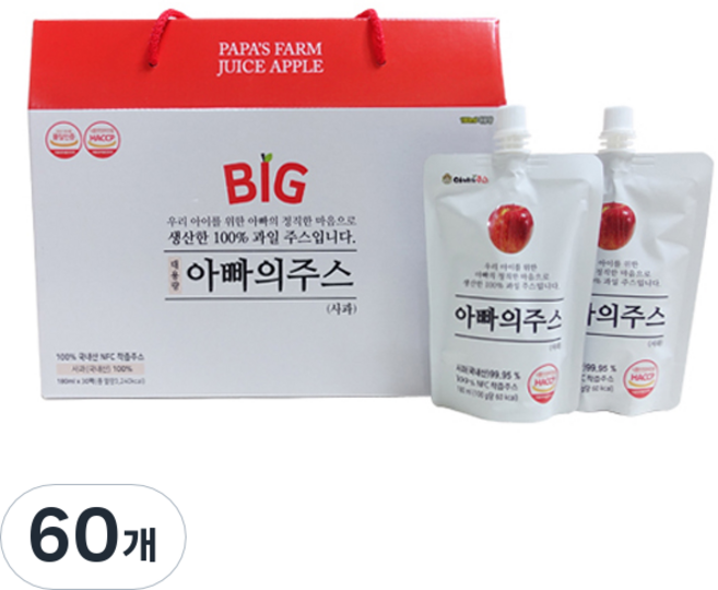 아빠의주스 사과즙 대용량, 180ml, 60개