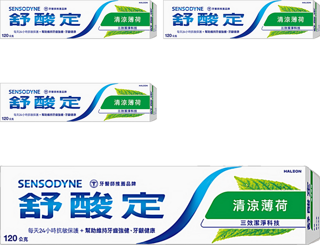SENSODYNE 舒酸定 長效抗敏牙膏 清涼薄荷, 120g, 4條