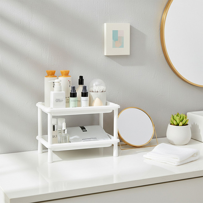 MF스토어 조립식 멀티 다용도 미니 기본형 선반 화장품 욕실 정리함, 화이트, 2단