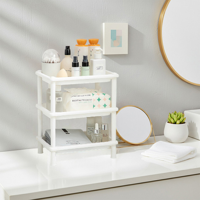 MF스토어 조립식 멀티 다용도 미니 스틱형 선반 화장품 욕실 정리함, 화이트, 3단