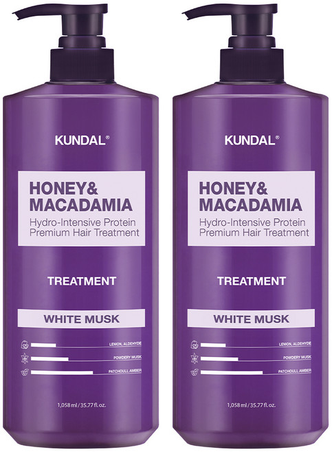 쿤달 허니 앤드 마카다미아 헤어 트리트먼트 화이트머스크향, 1.058L, 2개