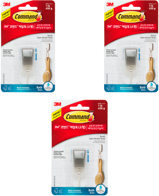 코맨드 메탈 훅 욕실걸이 소형, 3개