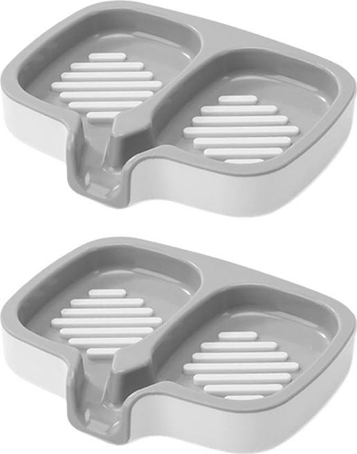 minono 米諾諾 排水型雙格香皂盒, 灰色 + 白色, 2個