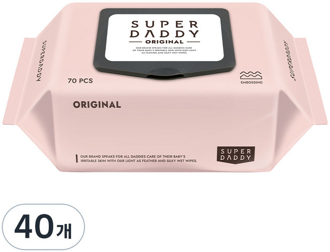 슈퍼대디 하이클래스 오리지널 물티슈 캡형, 65g, 70매, 40개