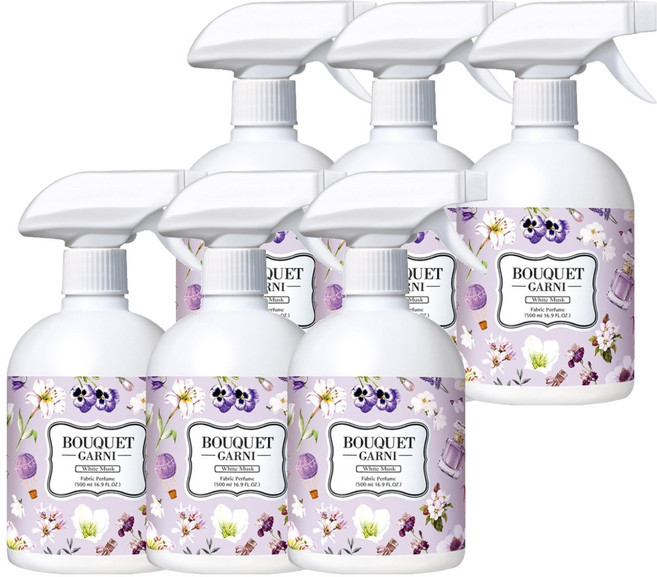 부케가르니 섬유탈취제 화이트머스크 본품, 500ml, 6개