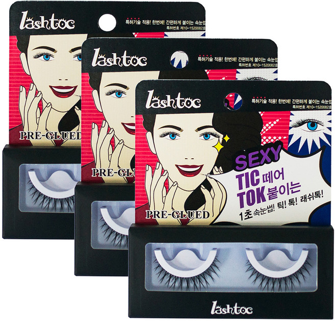 래쉬톡 틱톡 붙임 노글루 인조 속눈썹, 섹시 걸, 3개