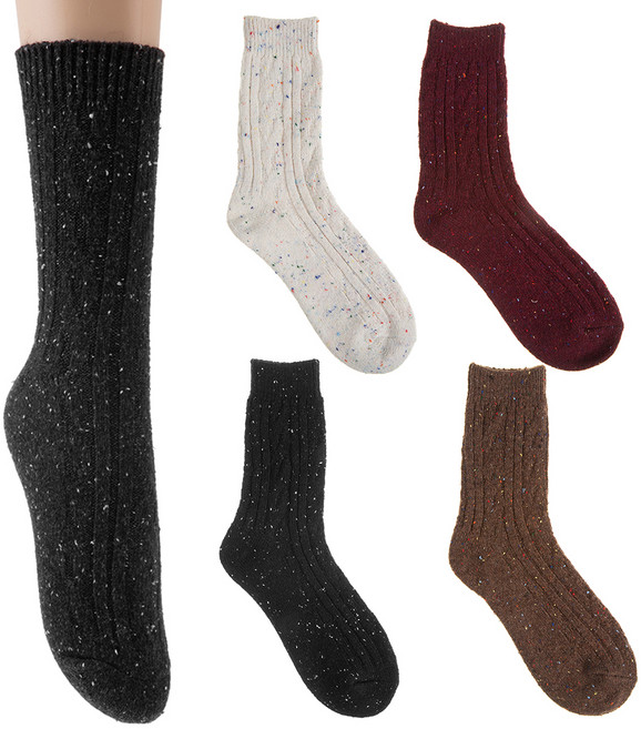 베이스알파 에센셜 여성용 꽈배끼 보카시 겨울 양말 5켤레