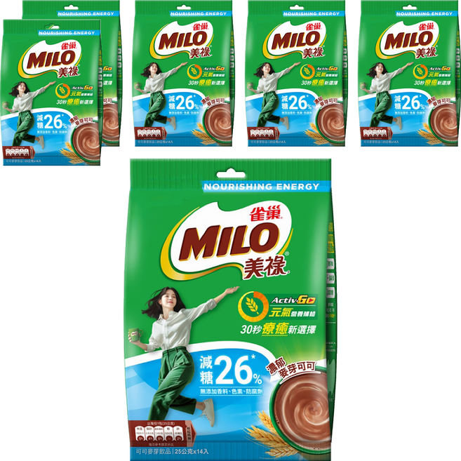 MILO 美祿 巧克力麥芽飲品 減糖配方, 25g, 14包, 6袋