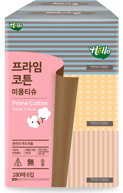 헬로 프라임 코튼 미용티슈, 280매, 6개