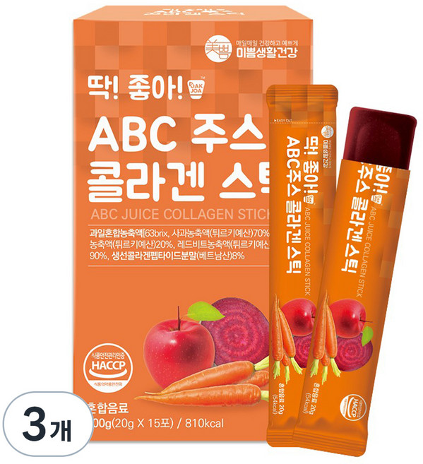 미쁨생활건강 딱좋아 ABC주스 콜라겐 젤리 스틱, 300g, 3개