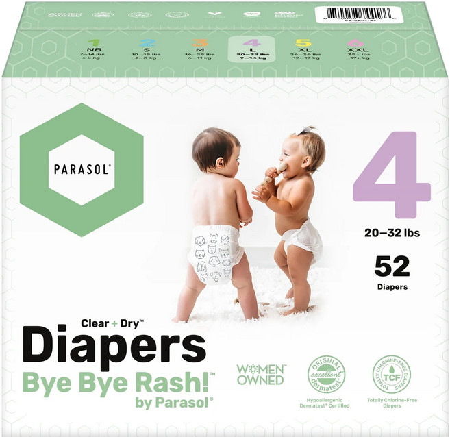 PARASOL Clear + DryTM 新科技水凝尿布 工藝升級版 4 20~32lbs, L, 52片