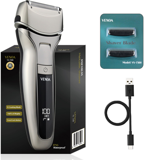 베노아 메탈릭 프리미엄 티타늄 코팅날 방수 전기면도기, VS-7300, 메탈릭실버