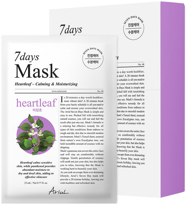 아리얼 세븐데이즈 어성초 P 마스크팩, 10개입, 1개
