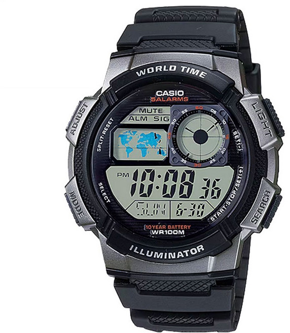 CASIO 卡西歐 男用 100m防水 數位手錶 AE-1000W-1B + 螢幕保護貼組