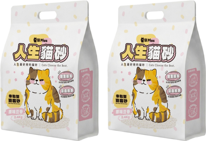 朕 Plus 人生貓砂 米粒型豆腐砂 隱血測試 + 茶多酚益生菌除臭, 2.4kg, 2包, 原味豆香