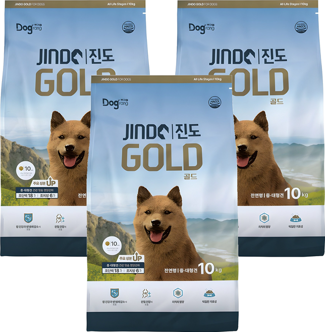 도그랑 전연령 강아지 진도 골드 건식사료, 곡물, 10kg, 3개