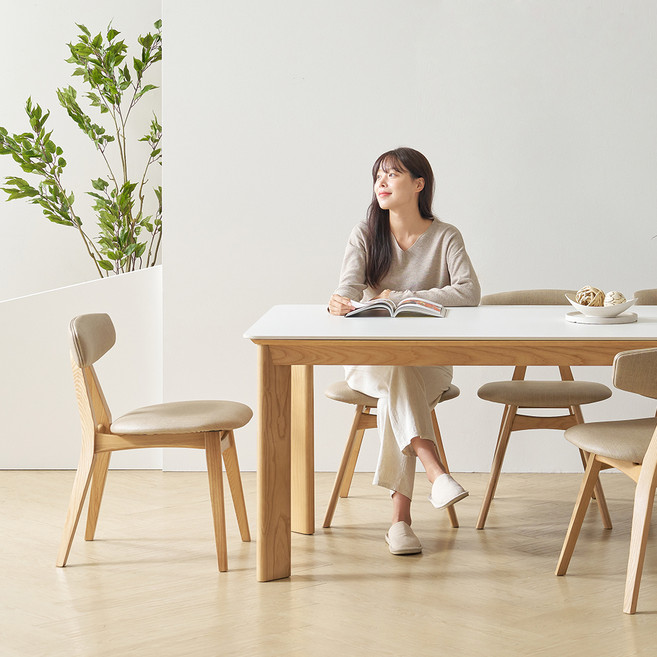 보니애가구 마세린 애쉬원목 세라믹 1800 식탁 + 의자 4인용 세트 방문설치, 마블연그레이 + 아이보리 + 네추럴, 일반의자 4