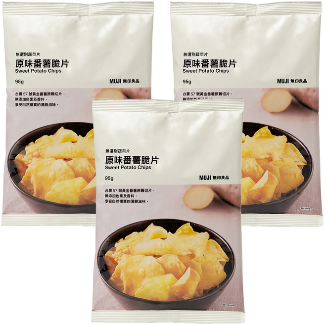 MUJI 無印良品 國產番薯脆片 原味, 95g, 3包