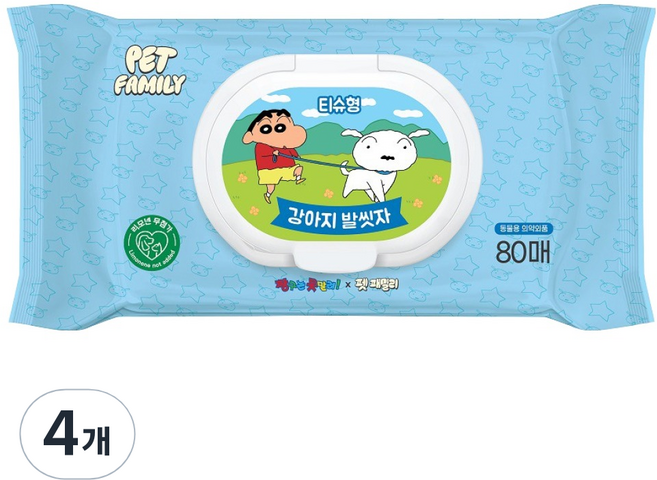 LG생활건강 펫패밀리 강아지 발씻자 짱구 세정티슈, 80개입, 4개