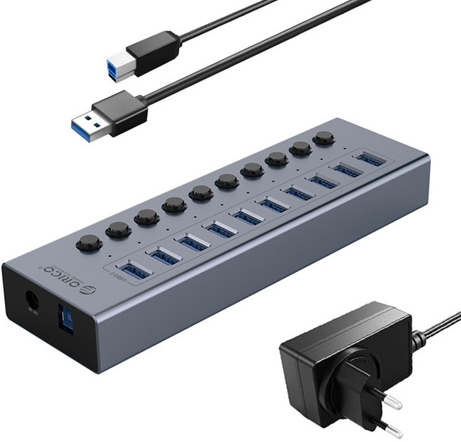 ORICO 奧睿科 10埠附電源USB集線器 BT2U3-10AB, 灰色, 1個