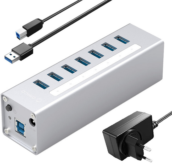 오리코 USB 7포트 허브 A3H7, 실버, 1개