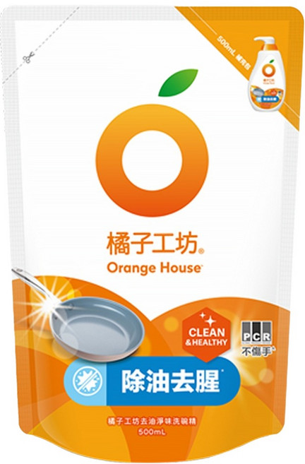 ORANGE HOUSE 橘子工坊 去油淨味 碗盤洗滌液 補充包, 500ml, 1包