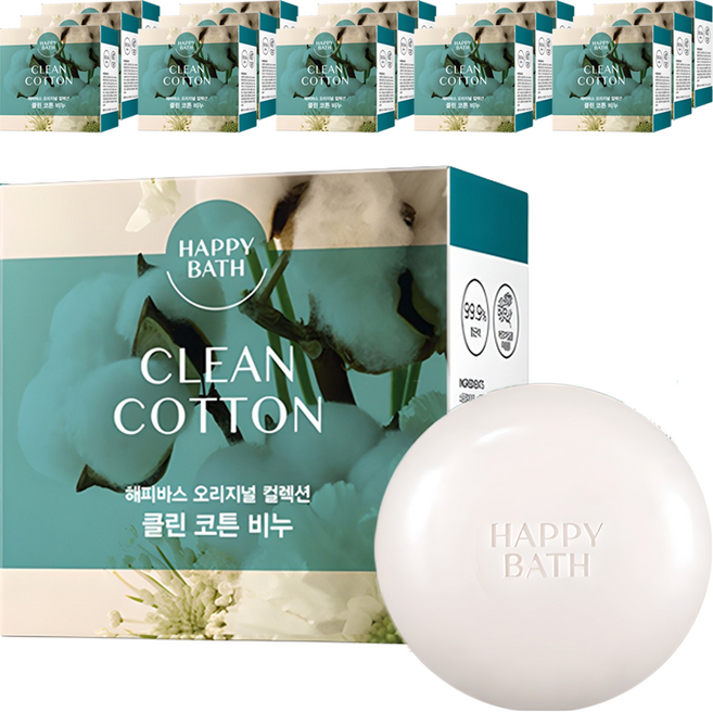 해피바스 오리지널 컬렉션 목욕비누 클린 코튼, 90g, 16개입