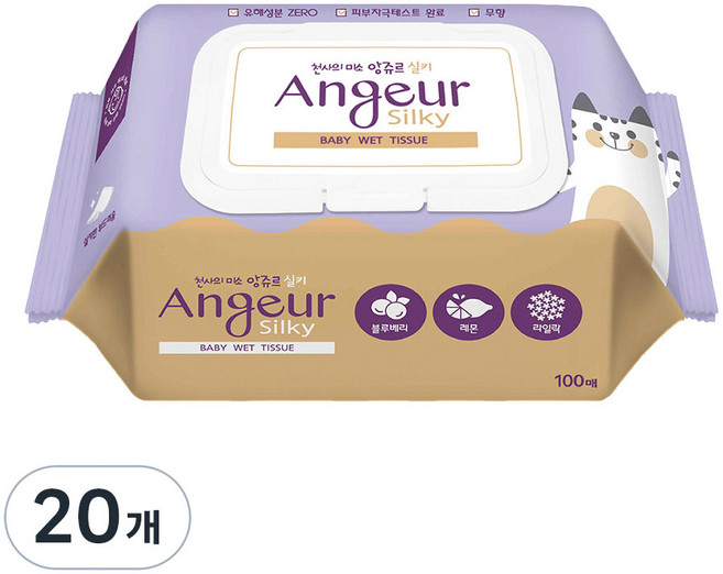 앙쥬르 실키 유아물티슈 캡형, 55g, 100매, 20개