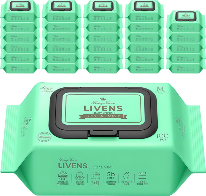 리벤스 스페셜 민트 유아물티슈 캡형, 40g, 100매, 100세트