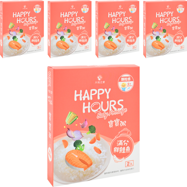 HAPPY HOURS 寶寶粥 6個月以上 2包, 滿分鮮鮭魚, 300g, 5盒